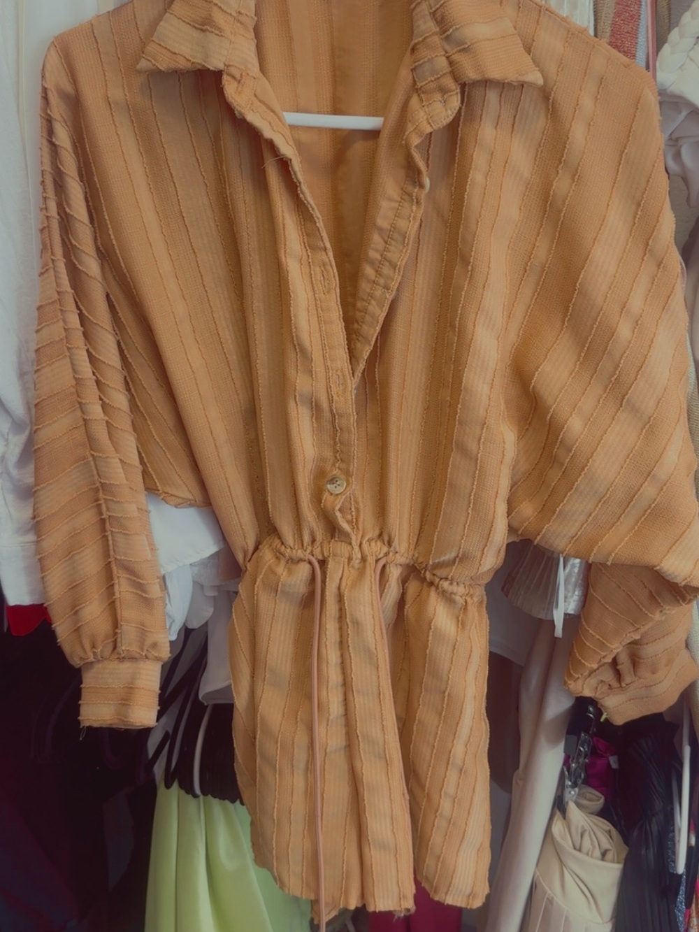 Fashion Nova Mustard Textured Drawstring Romper
